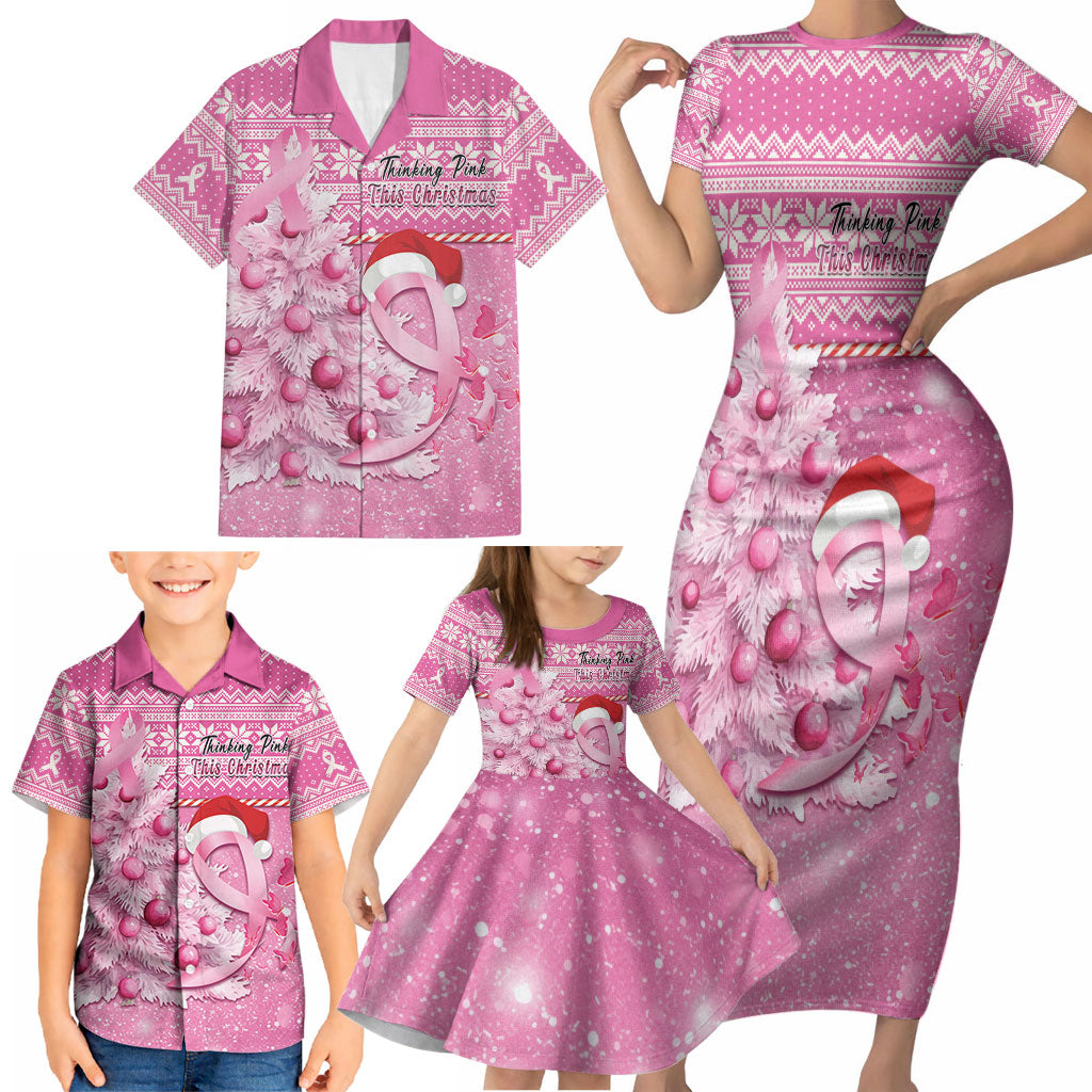 Personalised Australia Breast Cancer Awareness Month Family Matching Short Sleeve Bodycon Dress and Hawaiian Shirt Thinking Pink This Christmas