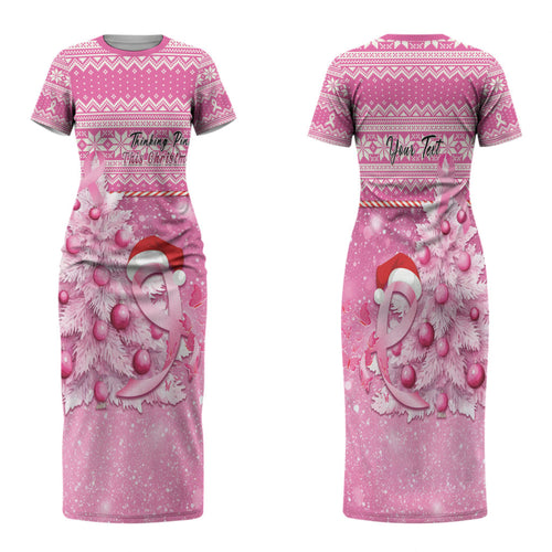 Personalised Australia Breast Cancer Awareness Month Family Matching Short Sleeve Bodycon Dress and Hawaiian Shirt Thinking Pink This Christmas