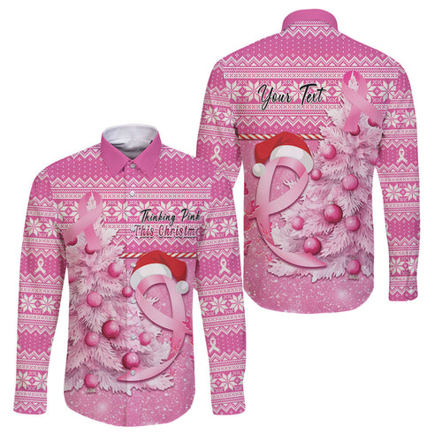 Personalised Australia Breast Cancer Awareness Month Family Matching Short Sleeve Bodycon Dress and Hawaiian Shirt Thinking Pink This Christmas