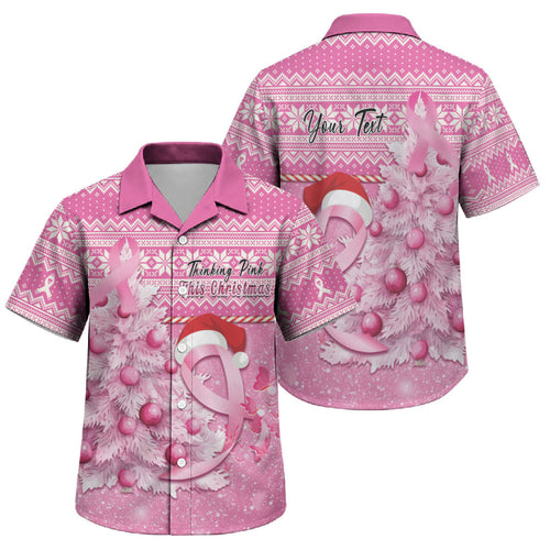 Personalised Australia Breast Cancer Awareness Month Family Matching Short Sleeve Bodycon Dress and Hawaiian Shirt Thinking Pink This Christmas
