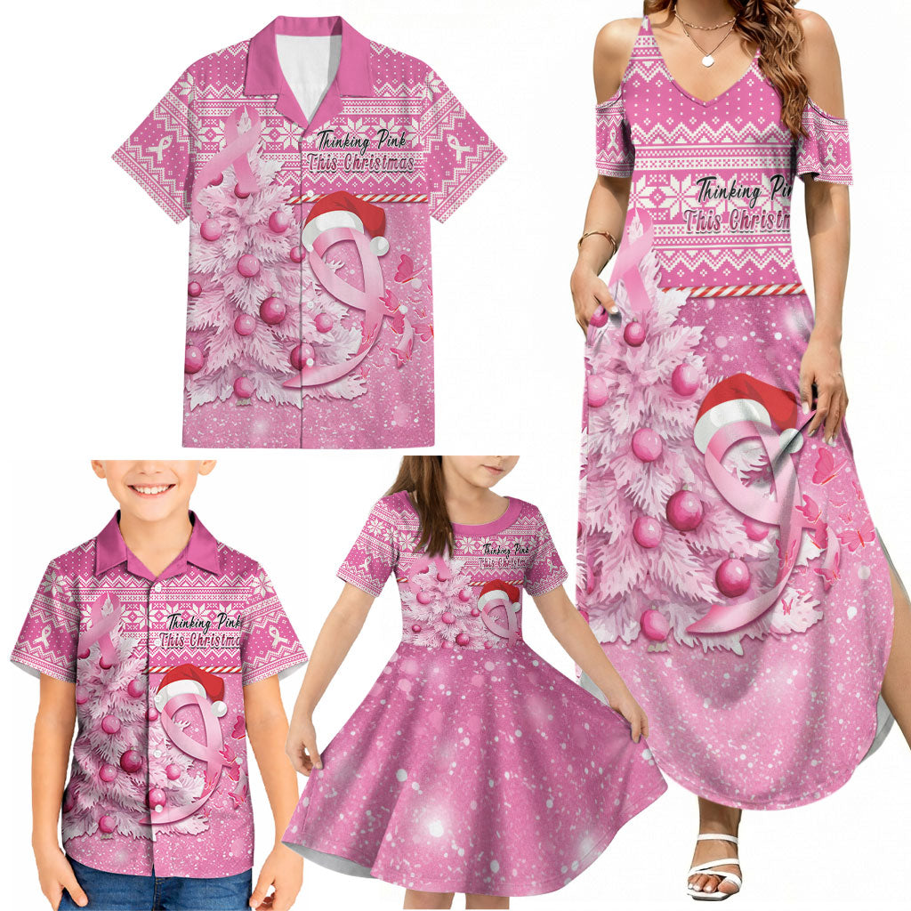 Personalised Australia Breast Cancer Awareness Month Family Matching Summer Maxi Dress and Hawaiian Shirt Thinking Pink This Christmas