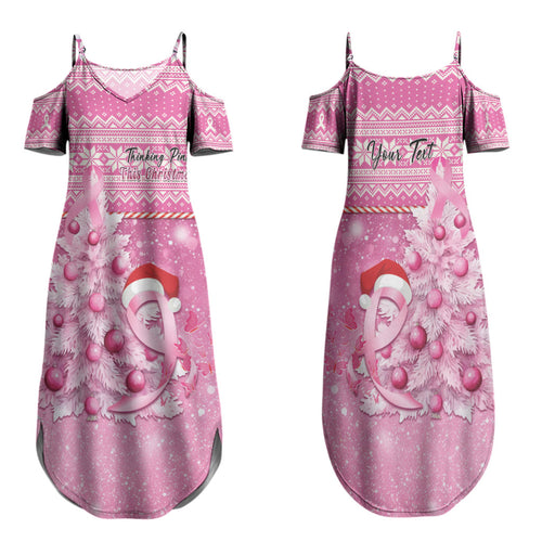 Personalised Australia Breast Cancer Awareness Month Family Matching Summer Maxi Dress and Hawaiian Shirt Thinking Pink This Christmas