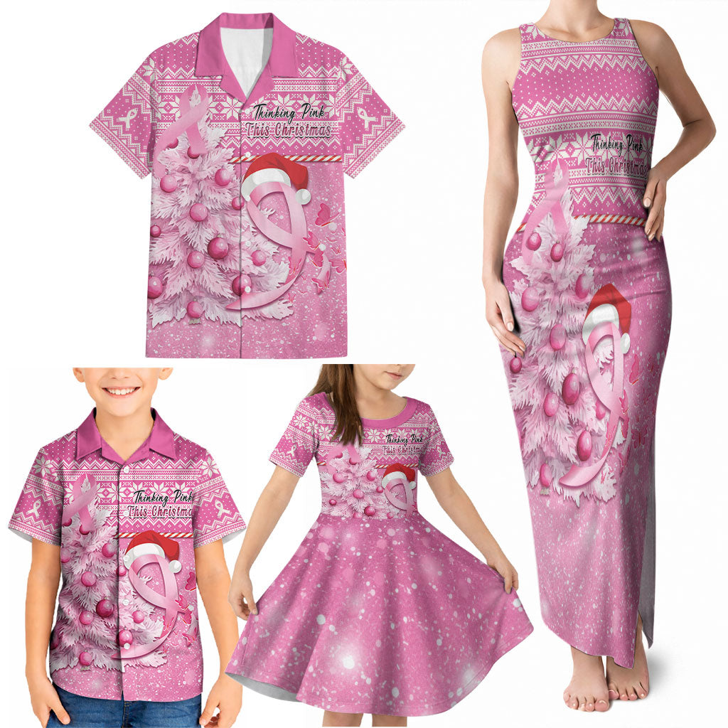 Personalised Australia Breast Cancer Awareness Month Family Matching Tank Maxi Dress and Hawaiian Shirt Thinking Pink This Christmas