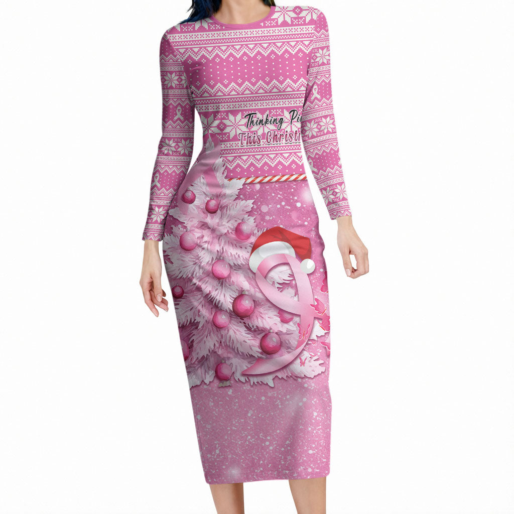 Personalised Australia Breast Cancer Awareness Month Long Sleeve Bodycon Dress Thinking Pink This Christmas
