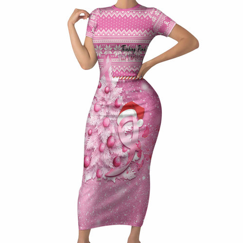 Personalised Australia Breast Cancer Awareness Month Short Sleeve Bodycon Dress Thinking Pink This Christmas
