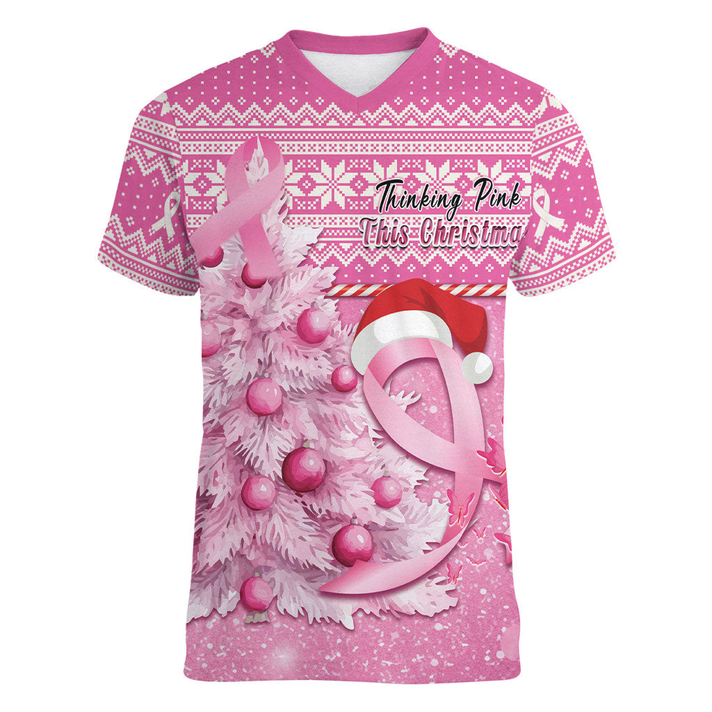 Personalised Australia Breast Cancer Awareness Month Women V-Neck T-Shirt Thinking Pink This Christmas