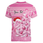 Personalised Australia Breast Cancer Awareness Month Women V-Neck T-Shirt Thinking Pink This Christmas