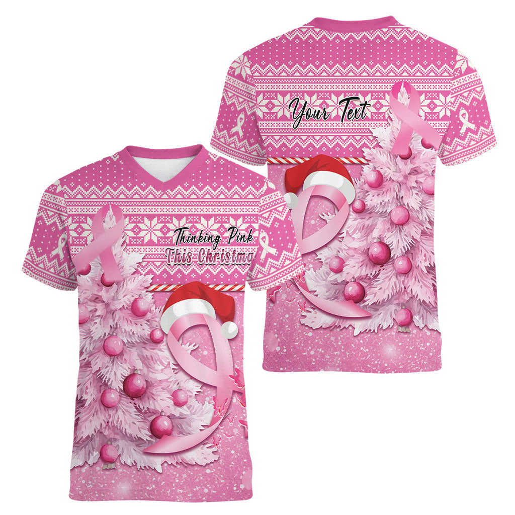 Personalised Australia Breast Cancer Awareness Month Women V-Neck T-Shirt Thinking Pink This Christmas