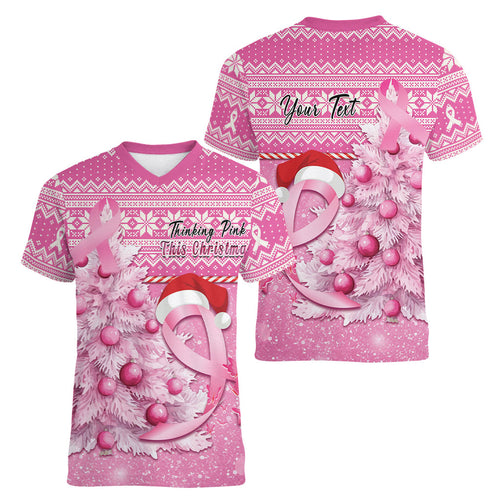 Personalised Australia Breast Cancer Awareness Month Women V-Neck T-Shirt Thinking Pink This Christmas