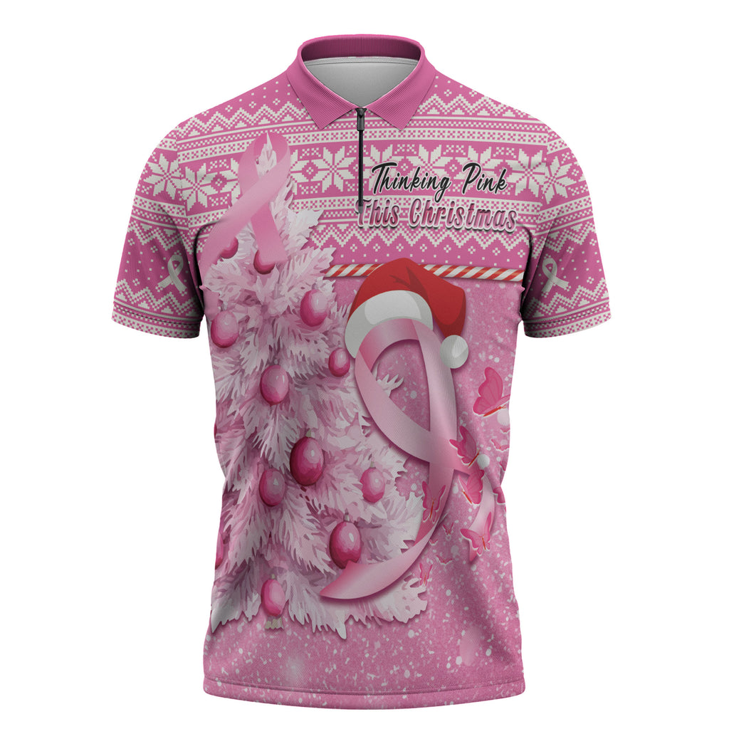 Personalised Australia Breast Cancer Awareness Month Zipper Polo Shirt Thinking Pink This Christmas