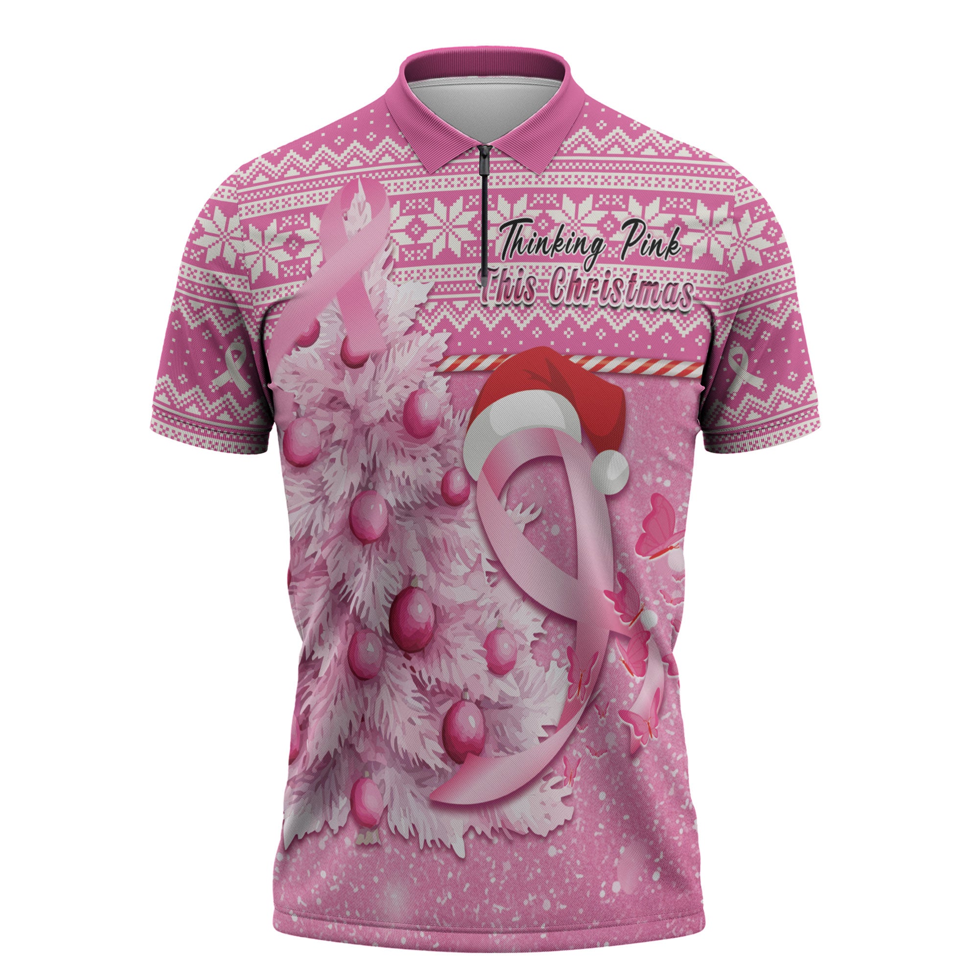 Personalised Australia Breast Cancer Awareness Month Zipper Polo Shirt Thinking Pink This Christmas