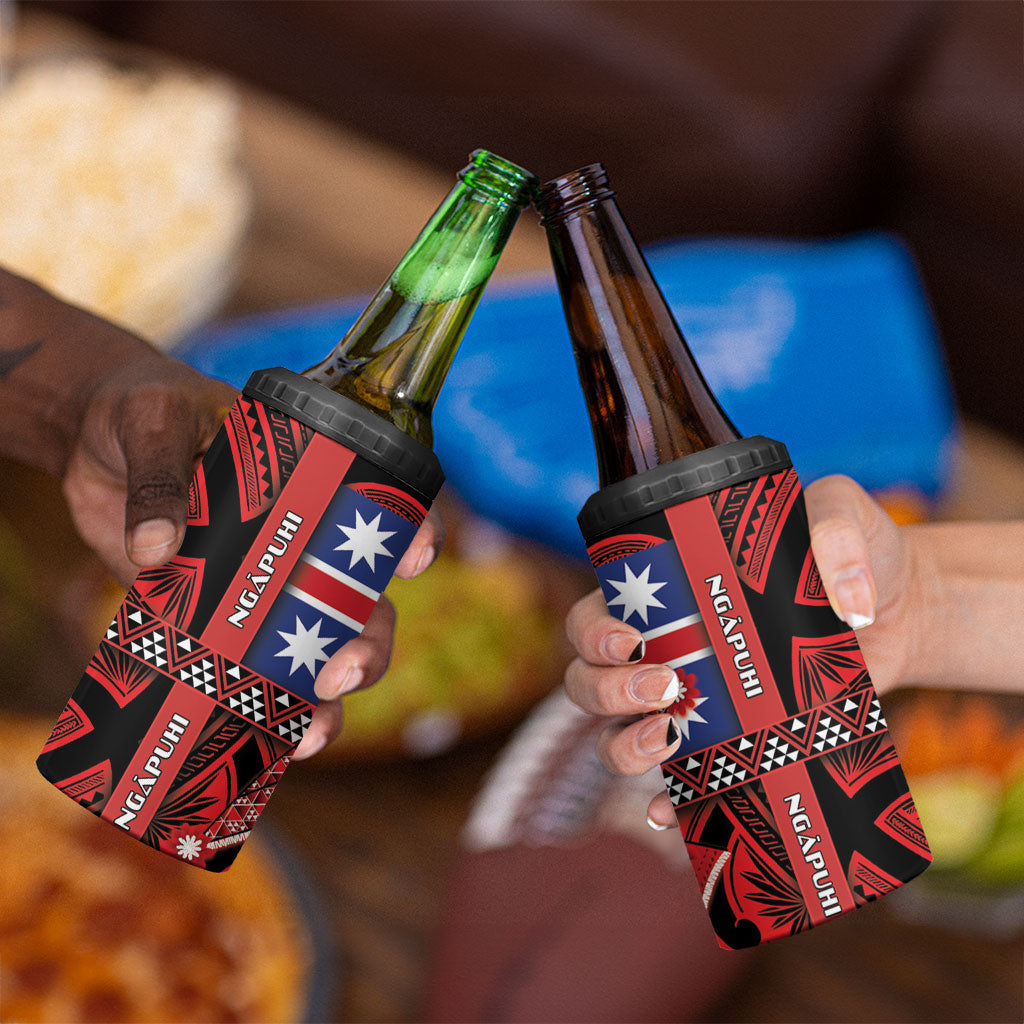 Aotearoa Iwi Ngapuhi 4 in 1 Can Cooler Tumbler Tuhoronuku Kite United Tribes Flag Maori Pattern