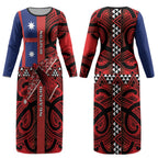 Aotearoa Iwi Ngapuhi Couples Matching Long Sleeve Bodycon Dress and Long Sleeve Button Shirt Tuhoronuku Kite United Tribes Flag Maori Pattern