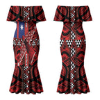 Aotearoa Iwi Ngapuhi Couples Matching Mermaid Dress and Hawaiian Shirt Tuhoronuku Kite United Tribes Flag Maori Pattern