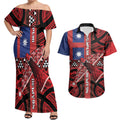 Aotearoa Iwi Ngapuhi Couples Matching Off Shoulder Maxi Dress and Hawaiian Shirt Tuhoronuku Kite United Tribes Flag Maori Pattern