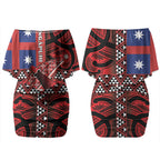 Aotearoa Iwi Ngapuhi Couples Matching Off Shoulder Short Dress and Long Sleeve Button Shirt Tuhoronuku Kite United Tribes Flag Maori Pattern
