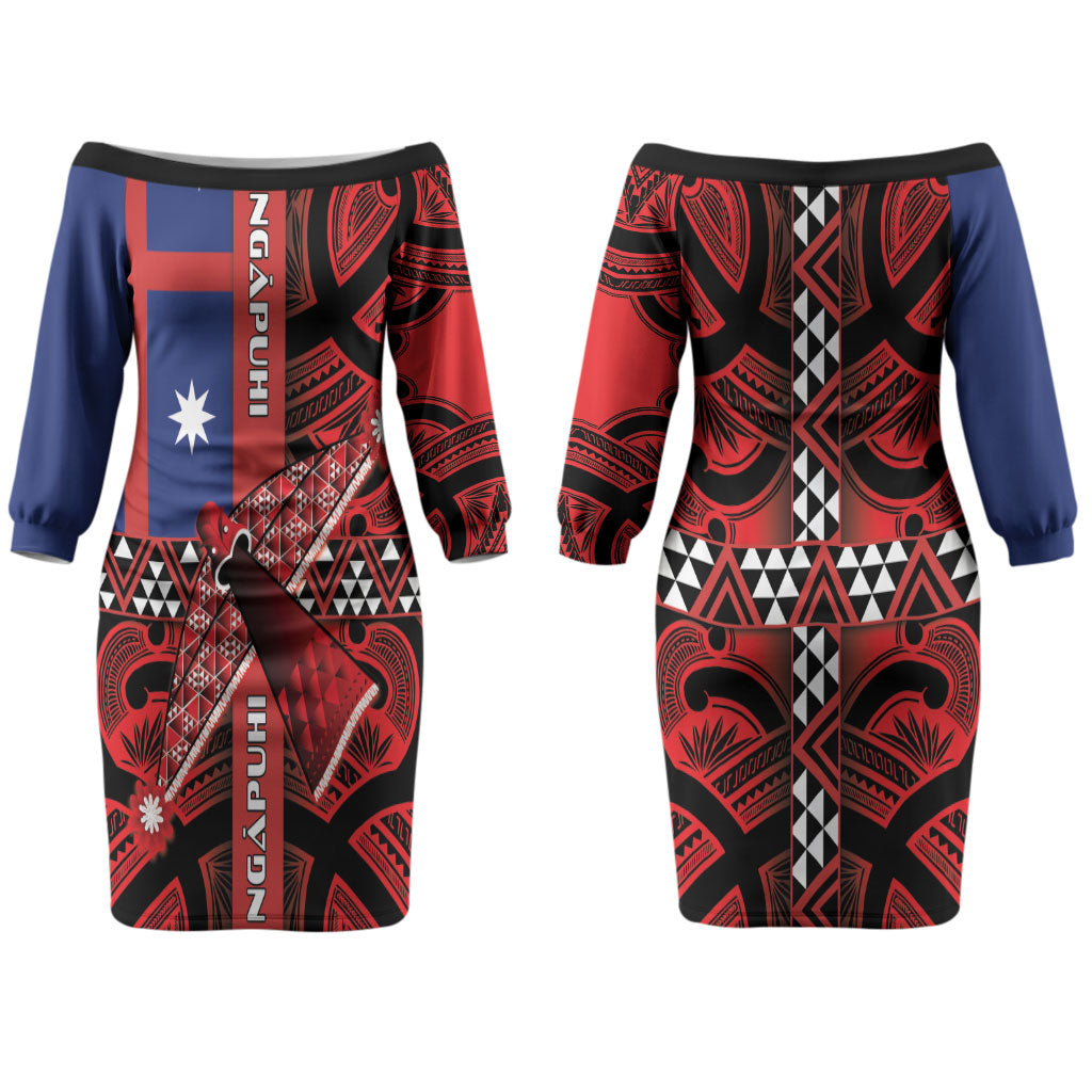 Aotearoa Iwi Ngapuhi Couples Matching Off The Shoulder Long Sleeve Dress and Hawaiian Shirt Tuhoronuku Kite United Tribes Flag Maori Pattern