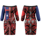Aotearoa Iwi Ngapuhi Couples Matching Off The Shoulder Long Sleeve Dress and Long Sleeve Button Shirt Tuhoronuku Kite United Tribes Flag Maori Pattern