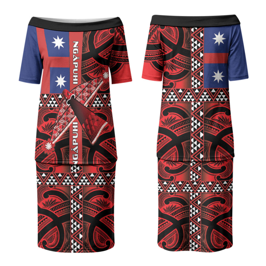 Aotearoa Iwi Ngapuhi Couples Matching Puletasi and Long Sleeve Button Shirt Tuhoronuku Kite United Tribes Flag Maori Pattern