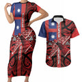 Aotearoa Iwi Ngapuhi Couples Matching Short Sleeve Bodycon Dress and Hawaiian Shirt Tuhoronuku Kite United Tribes Flag Maori Pattern