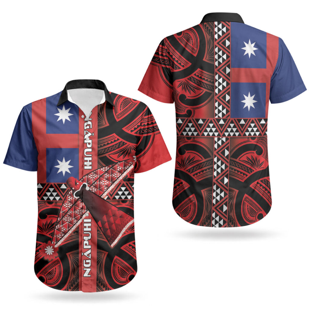 Aotearoa Iwi Ngapuhi Couples Matching Short Sleeve Bodycon Dress and Hawaiian Shirt Tuhoronuku Kite United Tribes Flag Maori Pattern