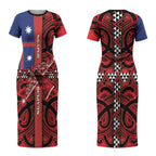 Aotearoa Iwi Ngapuhi Couples Matching Short Sleeve Bodycon Dress and Long Sleeve Button Shirt Tuhoronuku Kite United Tribes Flag Maori Pattern