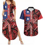 Aotearoa Iwi Ngapuhi Couples Matching Summer Maxi Dress and Hawaiian Shirt Tuhoronuku Kite United Tribes Flag Maori Pattern