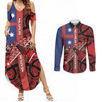 Aotearoa Iwi Ngapuhi Couples Matching Summer Maxi Dress and Long Sleeve Button Shirt Tuhoronuku Kite United Tribes Flag Maori Pattern