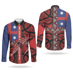 Aotearoa Iwi Ngapuhi Couples Matching Summer Maxi Dress and Long Sleeve Button Shirt Tuhoronuku Kite United Tribes Flag Maori Pattern