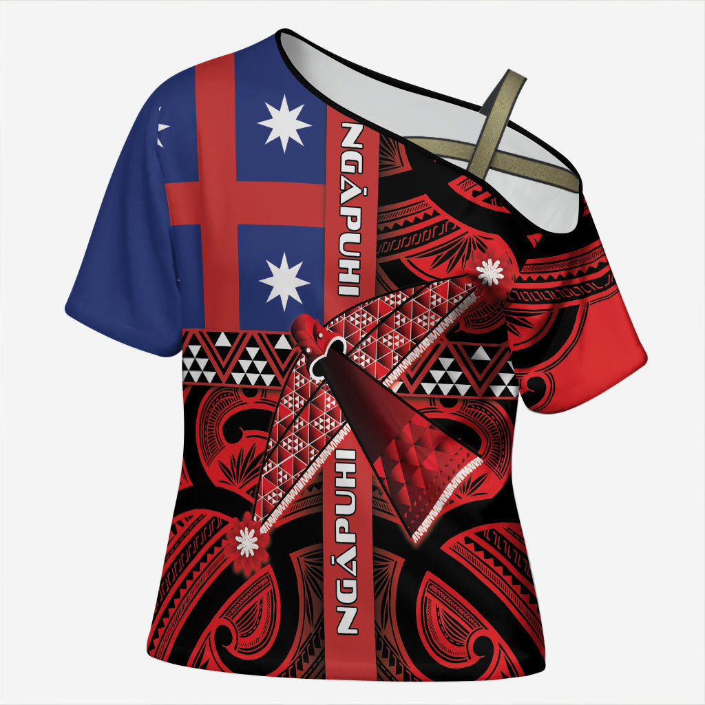 Aotearoa Iwi Ngapuhi Cross Shoulder Shirt Tuhoronuku Kite United Tribes Flag Maori Pattern