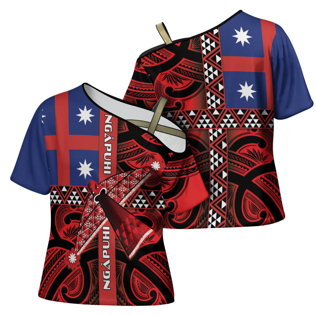 Aotearoa Iwi Ngapuhi Cross Shoulder Shirt Tuhoronuku Kite United Tribes Flag Maori Pattern