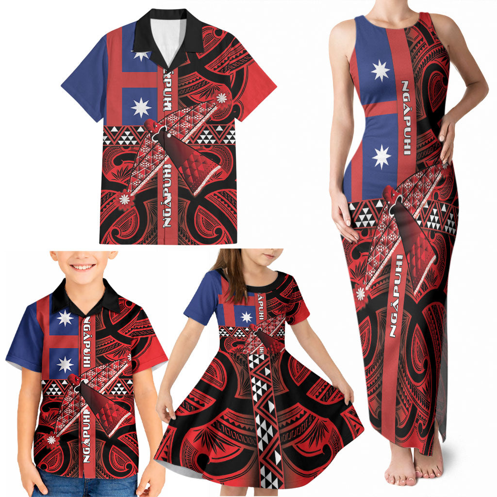 Aotearoa Iwi Ngapuhi Family Matching Tank Maxi Dress and Hawaiian Shirt Tuhoronuku Kite United Tribes Flag Maori Pattern