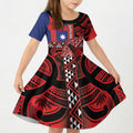 Aotearoa Iwi Ngapuhi Kid Short Sleeve Dress Tuhoronuku Kite United Tribes Flag Maori Pattern