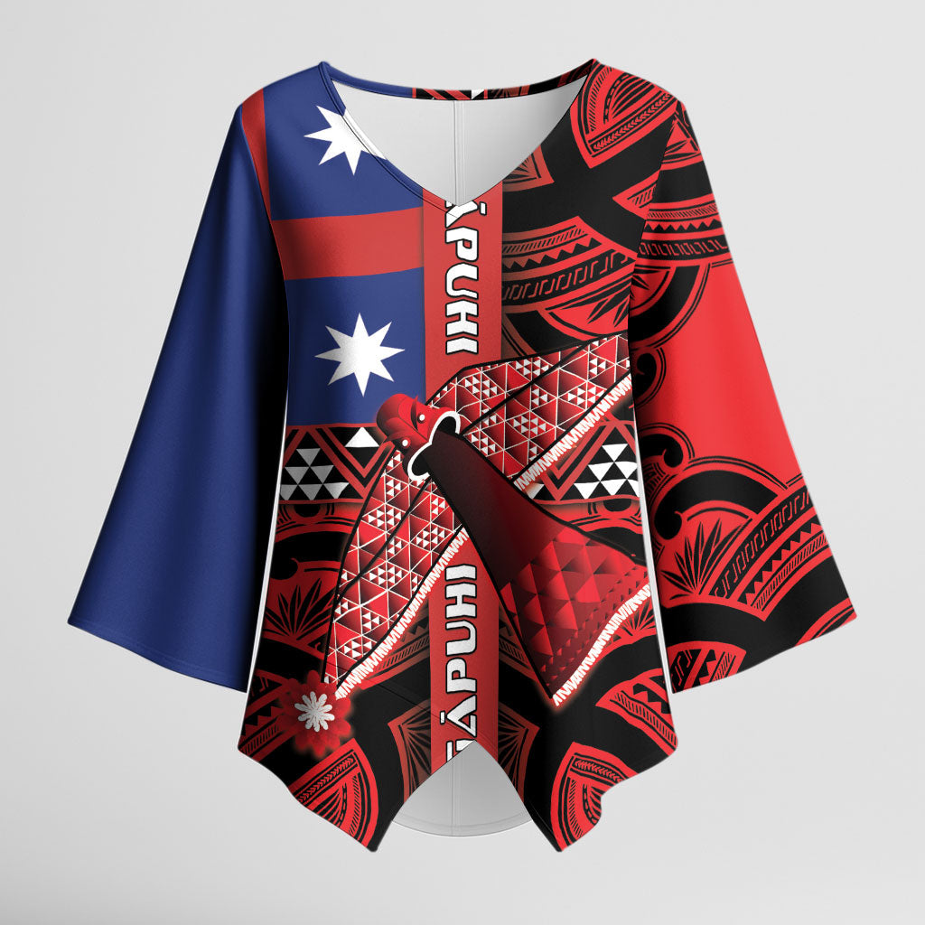 Aotearoa Iwi Ngapuhi Kimono Sleeve Blouse Tuhoronuku Kite United Tribes Flag Maori Pattern