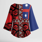 Aotearoa Iwi Ngapuhi Kimono Sleeve Blouse Tuhoronuku Kite United Tribes Flag Maori Pattern