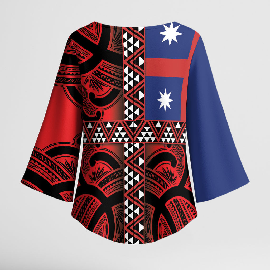 Aotearoa Iwi Ngapuhi Kimono Sleeve Blouse Tuhoronuku Kite United Tribes Flag Maori Pattern