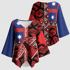 Aotearoa Iwi Ngapuhi Kimono Sleeve Blouse Tuhoronuku Kite United Tribes Flag Maori Pattern