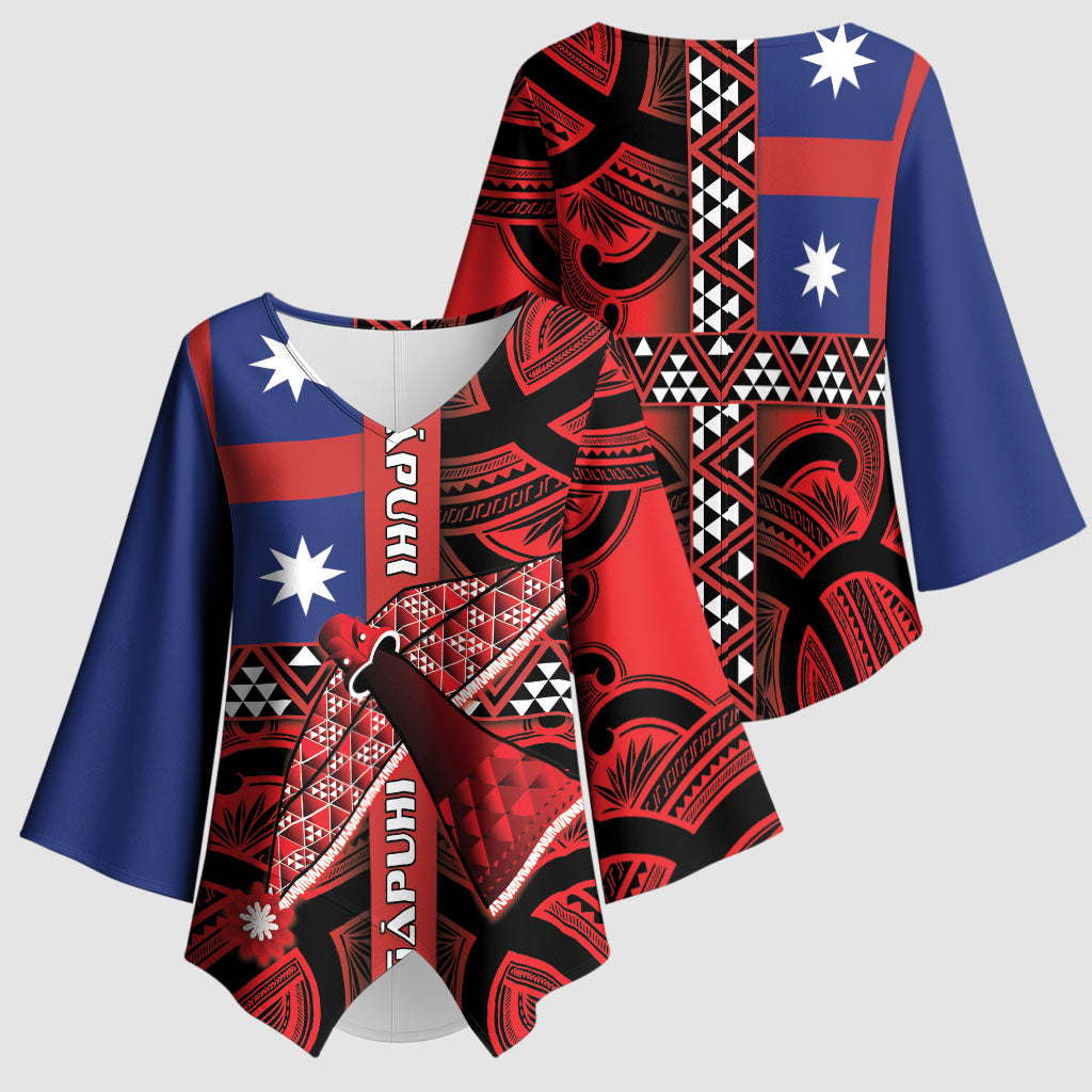 Aotearoa Iwi Ngapuhi Kimono Sleeve Blouse Tuhoronuku Kite United Tribes Flag Maori Pattern