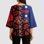 Aotearoa Iwi Ngapuhi Kimono Sleeve Blouse Tuhoronuku Kite United Tribes Flag Maori Pattern