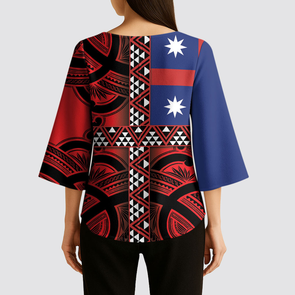 Aotearoa Iwi Ngapuhi Kimono Sleeve Blouse Tuhoronuku Kite United Tribes Flag Maori Pattern
