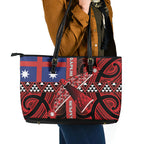 Aotearoa Iwi Ngapuhi Leather Tote Bag Tuhoronuku Kite United Tribes Flag Maori Pattern