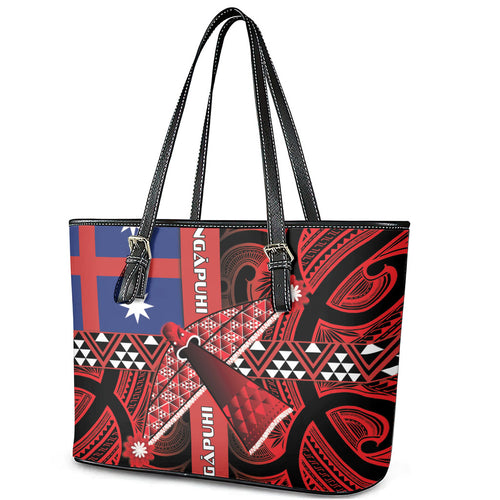 Aotearoa Iwi Ngapuhi Leather Tote Bag Tuhoronuku Kite United Tribes Flag Maori Pattern