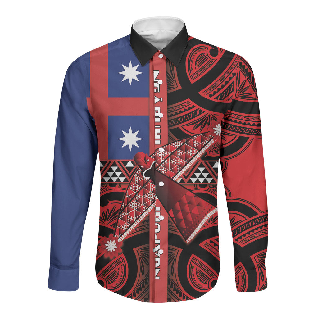 Aotearoa Iwi Ngapuhi Long Sleeve Button Shirt Tuhoronuku Kite United Tribes Flag Maori Pattern