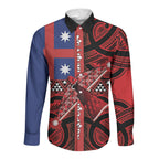 Aotearoa Iwi Ngapuhi Long Sleeve Button Shirt Tuhoronuku Kite United Tribes Flag Maori Pattern