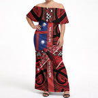 Aotearoa Iwi Ngapuhi Off Shoulder Maxi Dress Tuhoronuku Kite United Tribes Flag Maori Pattern