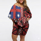 Aotearoa Iwi Ngapuhi Off Shoulder Short Dress Tuhoronuku Kite United Tribes Flag Maori Pattern