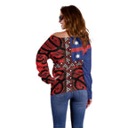 Aotearoa Iwi Ngapuhi Off Shoulder Sweater Tuhoronuku Kite United Tribes Flag Maori Pattern