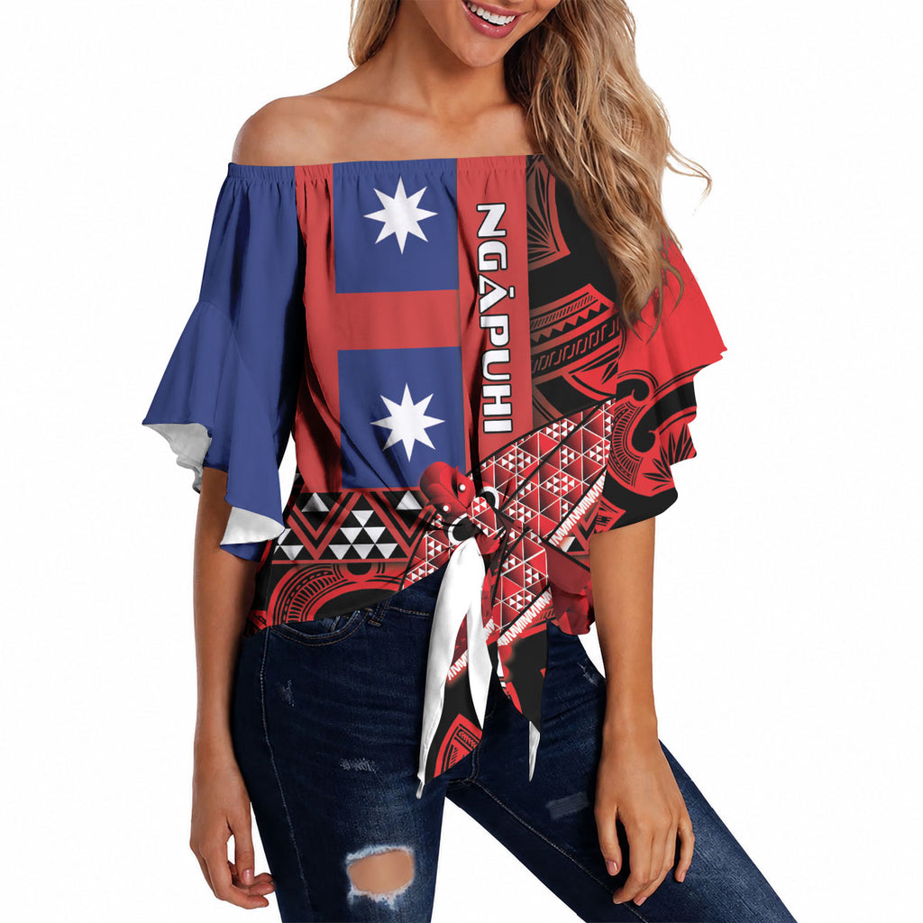 Aotearoa Iwi Ngapuhi Off Shoulder Wrap Waist Top Tuhoronuku Kite United Tribes Flag Maori Pattern