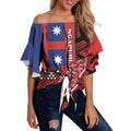 Aotearoa Iwi Ngapuhi Off Shoulder Wrap Waist Top Tuhoronuku Kite United Tribes Flag Maori Pattern