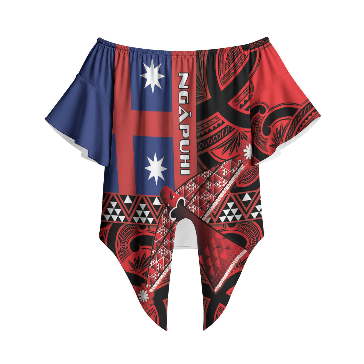 Aotearoa Iwi Ngapuhi Off Shoulder Wrap Waist Top Tuhoronuku Kite United Tribes Flag Maori Pattern